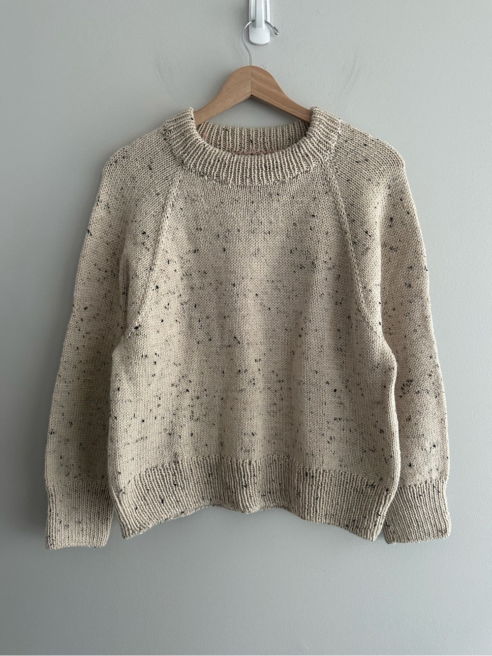 Hand Knit Merino Wool Speckled Fleck Cable Knit Sweater Creamy Beige Sz Medium